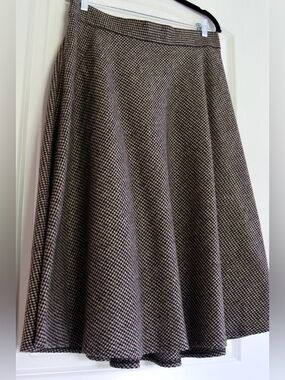 Handmade Wool Houndstooth A-Line Midi Skirt Brown Dark Academia 34” Waist
